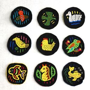 Set of 9‎ Vintage Kuna Mola Patches Hand Stitched 3.5" Round